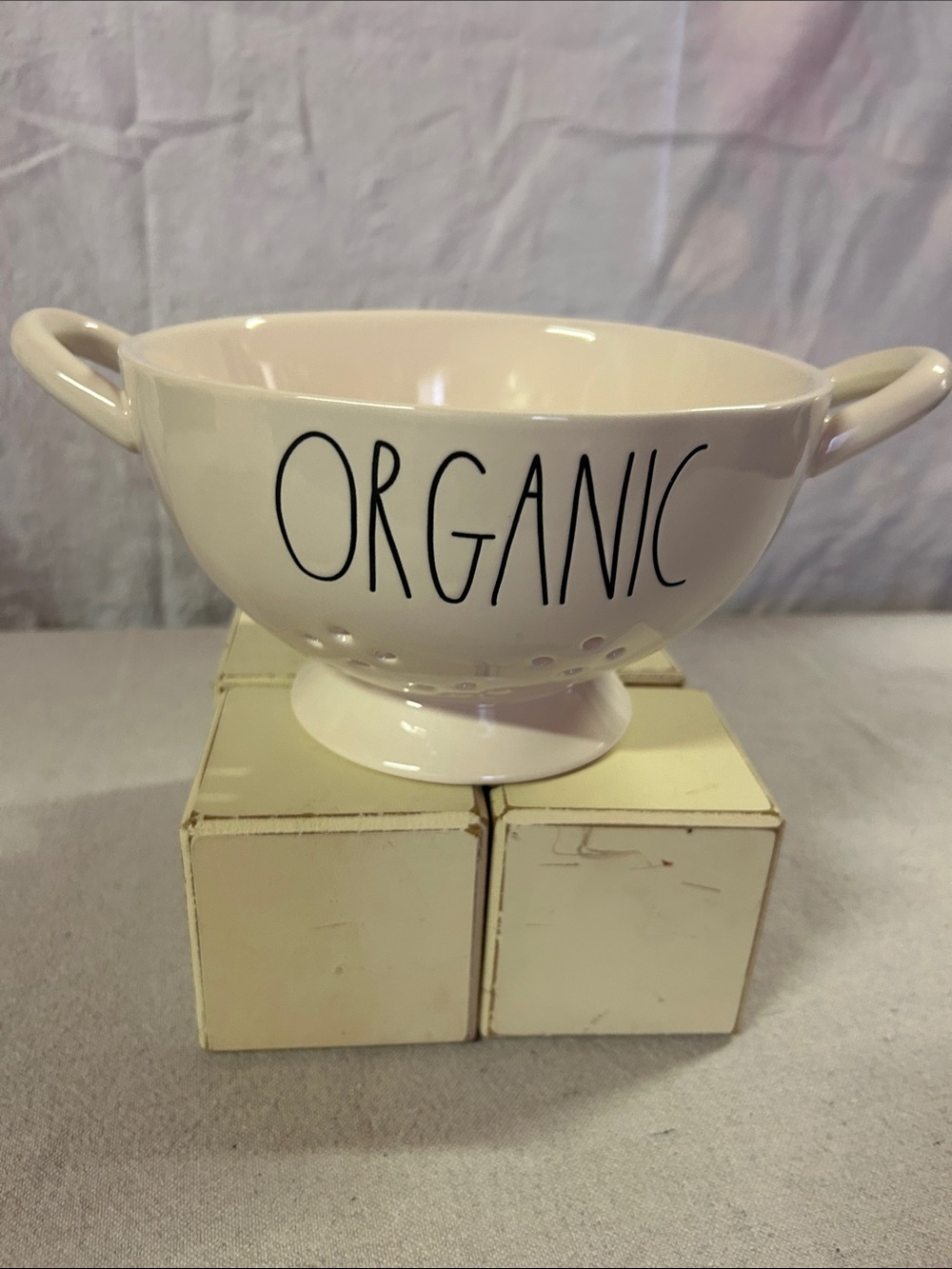 Rae Dunn White Ceramic Colander "ORGANIC"